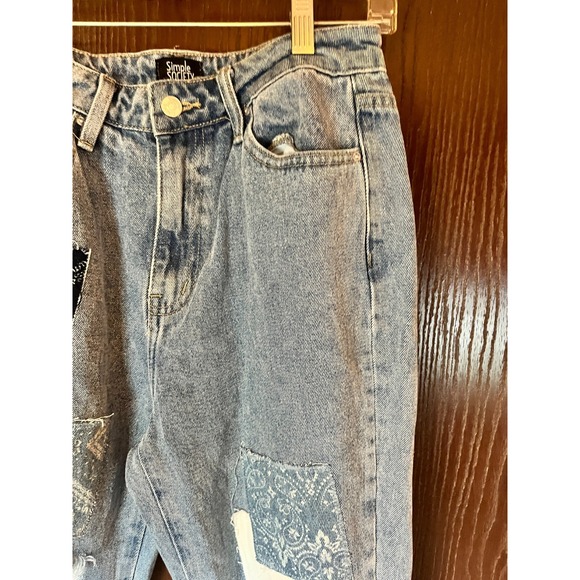 SIMPLE SOCIETY Patchwork Jeans Womens 7 28 Light Wash Distressed Straight Leg De - Picture 5 of 11